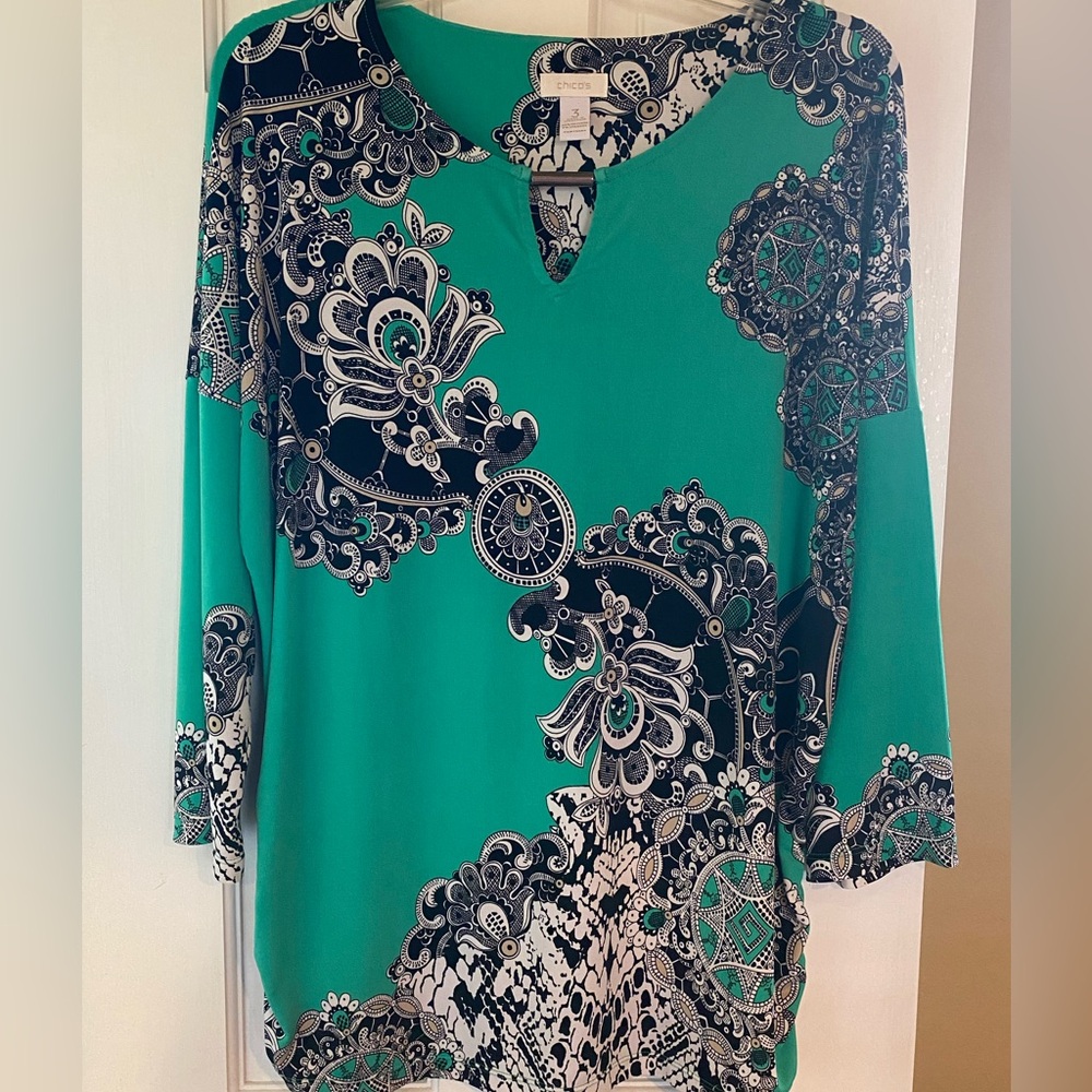 Chico's Turquoise and Black Floral Tunic - Picture 6 of 6